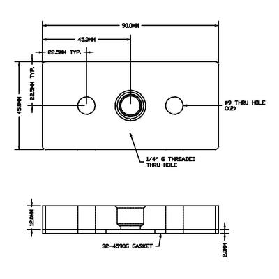 32-459014G-1SS MODULAR SOLUTIONS PNEUMATIC PLATE 45MM X 90MM WITH GASKET 1/4 G THREADED CENTER THRU HOLE